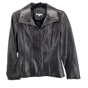 Avanti womens Small 100% genuine leather Black full zip jacket buttery soft